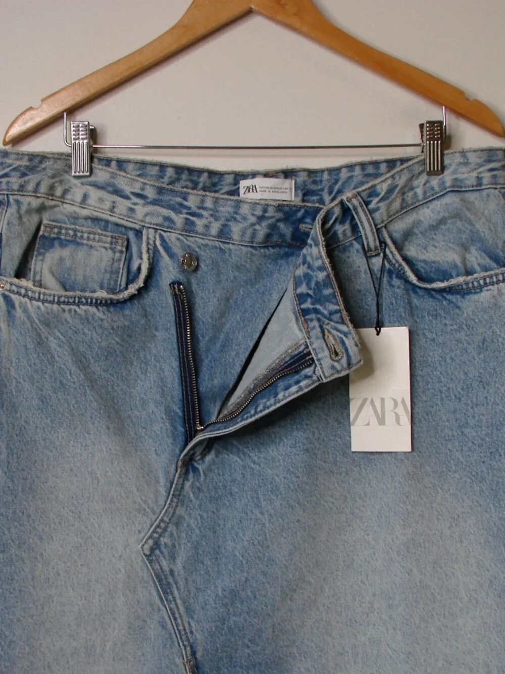 Zara Light Blue Denim Midi Maxi Skirt Asymmetric Fly Raw Hem BRAND NEW NWT XXL - Picture 12 of 15
